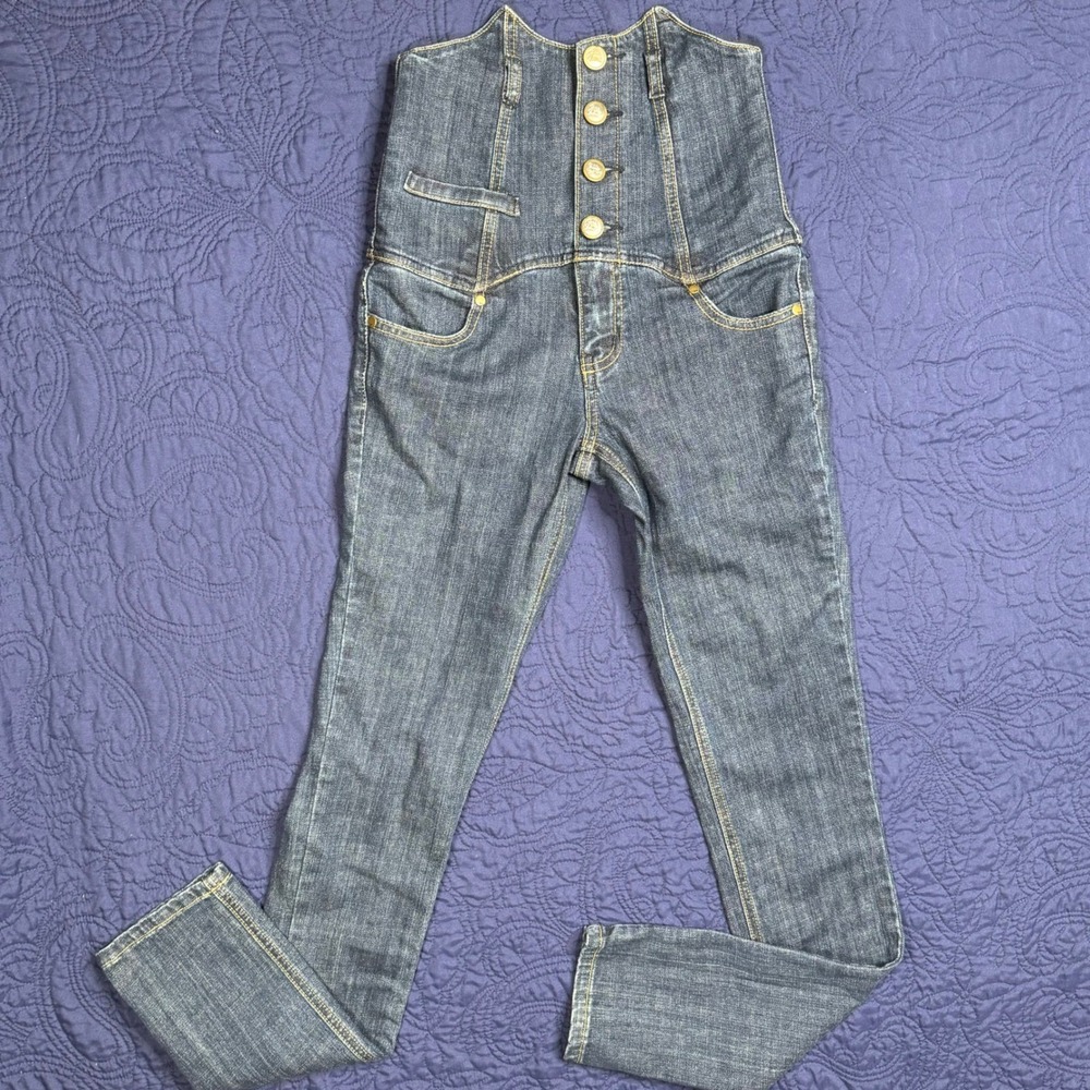 Zco Premium Womens High Waisted Corset Skinny Jeans Dark Wash Blue Size 5